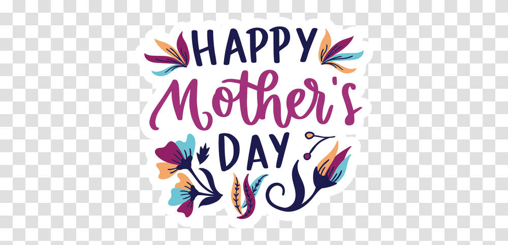 English Flower Text Sticker Happy Mothers Day Vector, Label, Alphabet, Handwriting, Graphics Transparent Png