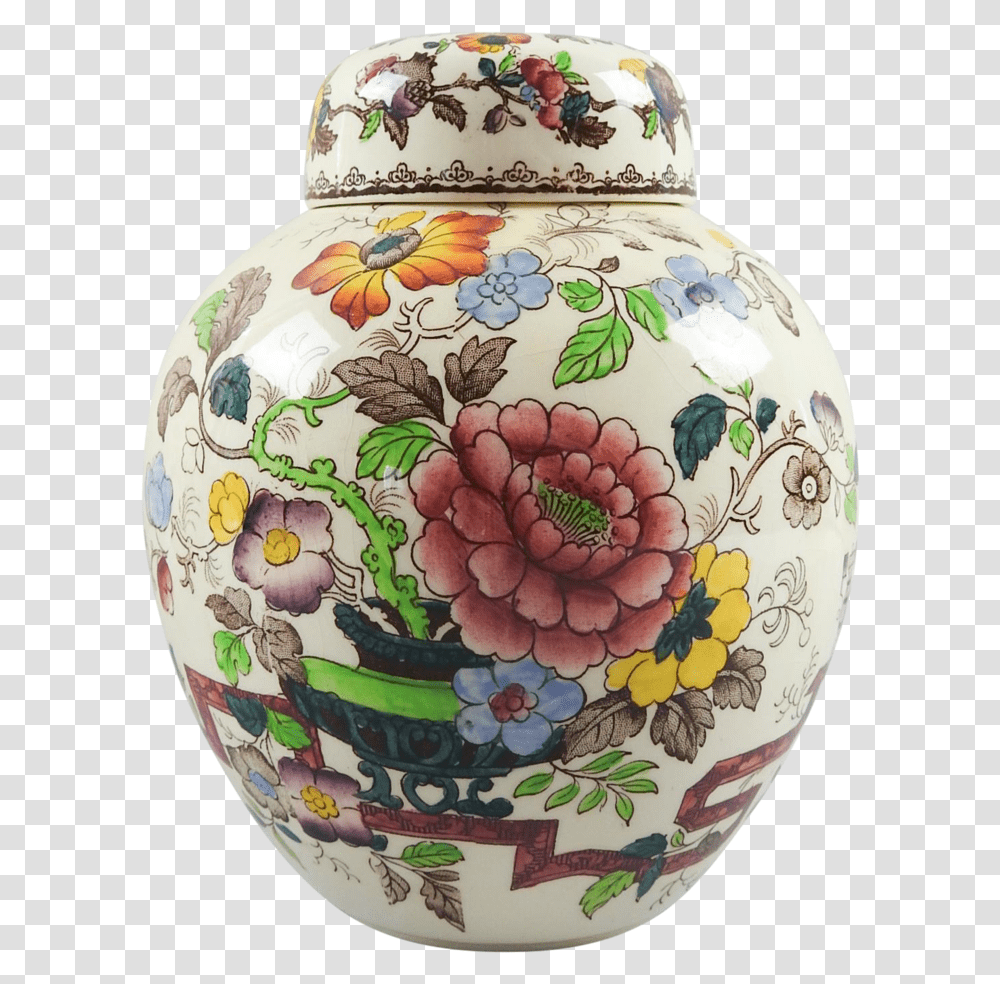 English Mason S Antique Transferware Ginger Jar Porcelain, Urn, Pottery, Birthday Cake, Dessert Transparent Png