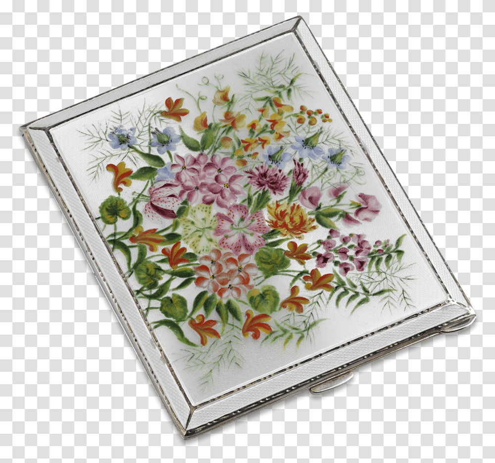 English Silver And Floral Enamel Cigarette Case Artificial Flower Transparent Png