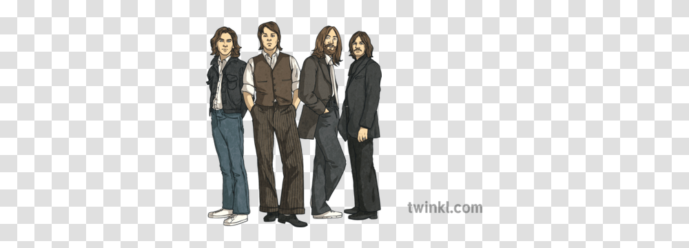 English The Beatles Band Music 1960s Ks2 Illustration Twinkl Beatles Now On Itunes, Clothing, Person, Suit, Overcoat Transparent Png