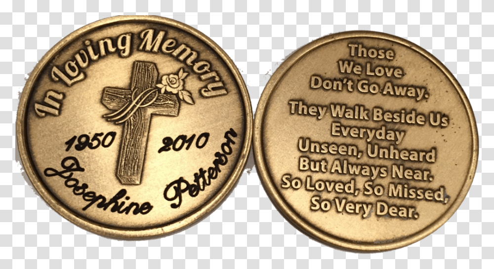 Engraved In Loving Memory Rose Cross Bronze Memorial Coin, Money, Clock Tower, Architecture, Building Transparent Png