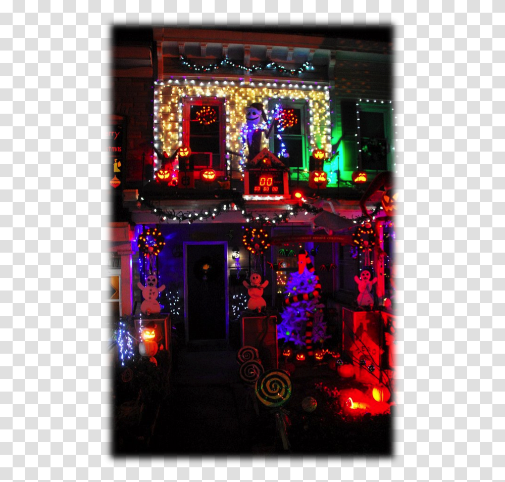 Enlightened Lights Nightmare Before Christmas Decorated House, Lighting, Night Life, Person, Crowd Transparent Png