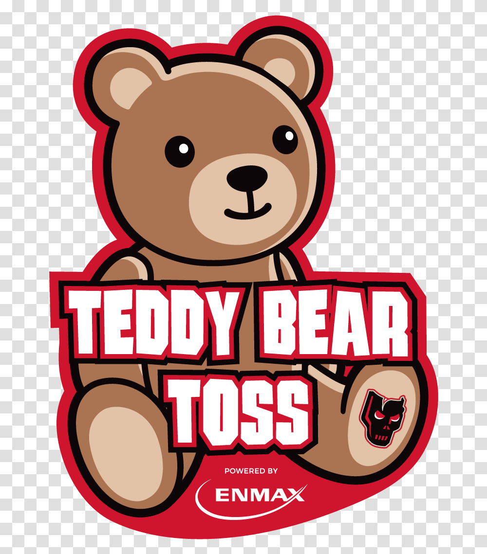 Enmax Teddy Bear Toss Happy, Label, Text, Advertisement, Poster Transparent Png