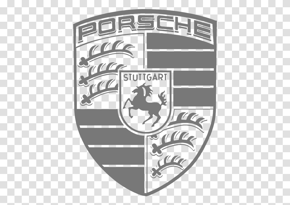 Enrique Luis Sardi Porsche Logo Black And White, Armor, Shield, Symbol, Text Transparent Png