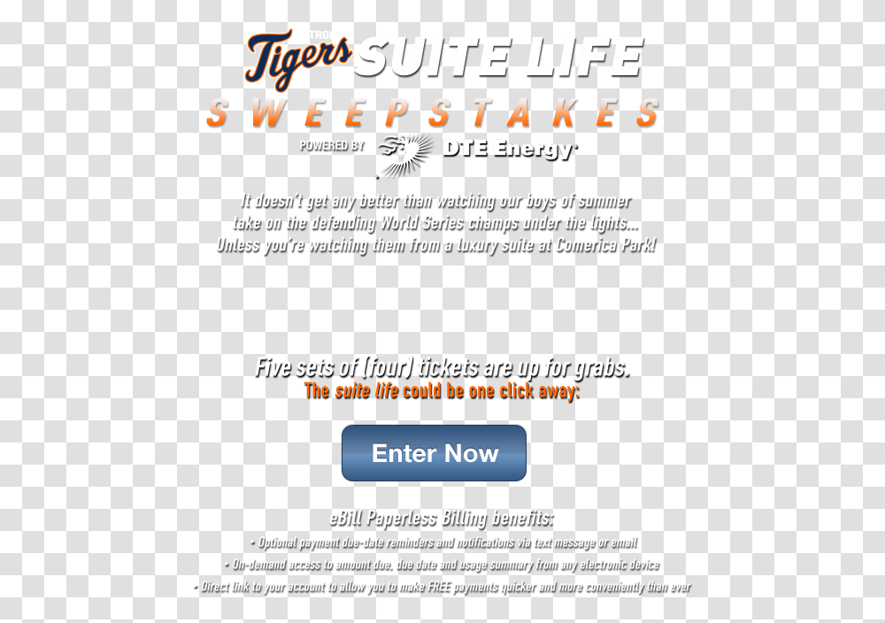 Enroll In Ebill Paperless Billing Now To Enter To Win Detroit Tigers, Poster, Advertisement, Flyer, Brochure Transparent Png