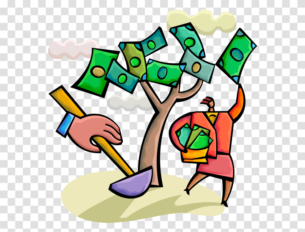 Entrepreneur Receives Cash From Money Tree Vector Image Clip Art, Graphics, Game, Text, Cleaning Transparent Png