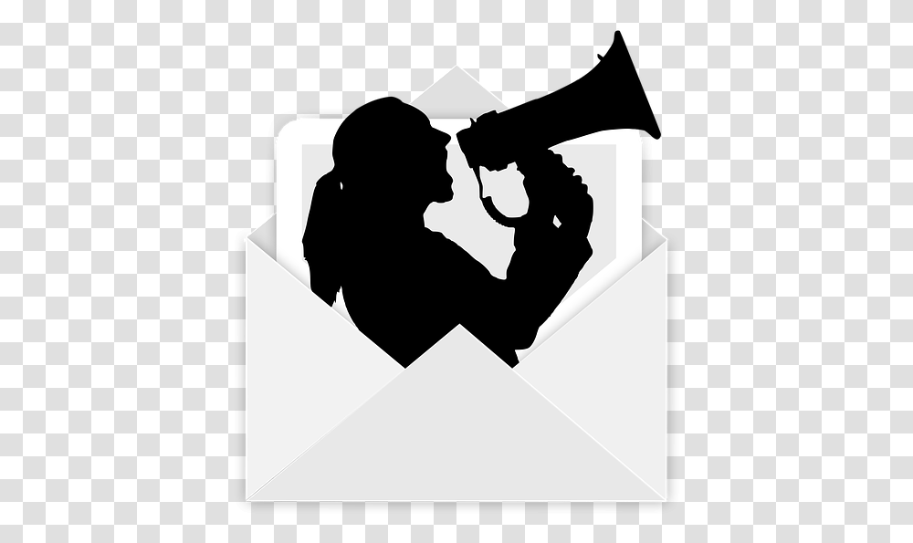 Envelope Megaphone Woman Scream Barker Post Screaming Female Siloutte, Person, Human, Hug, Photography Transparent Png