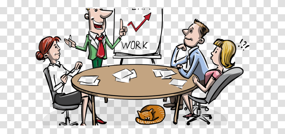 Equipo De Trabajo Meetings At Work Cartoon, Chair, Furniture, Person, Performer Transparent Png