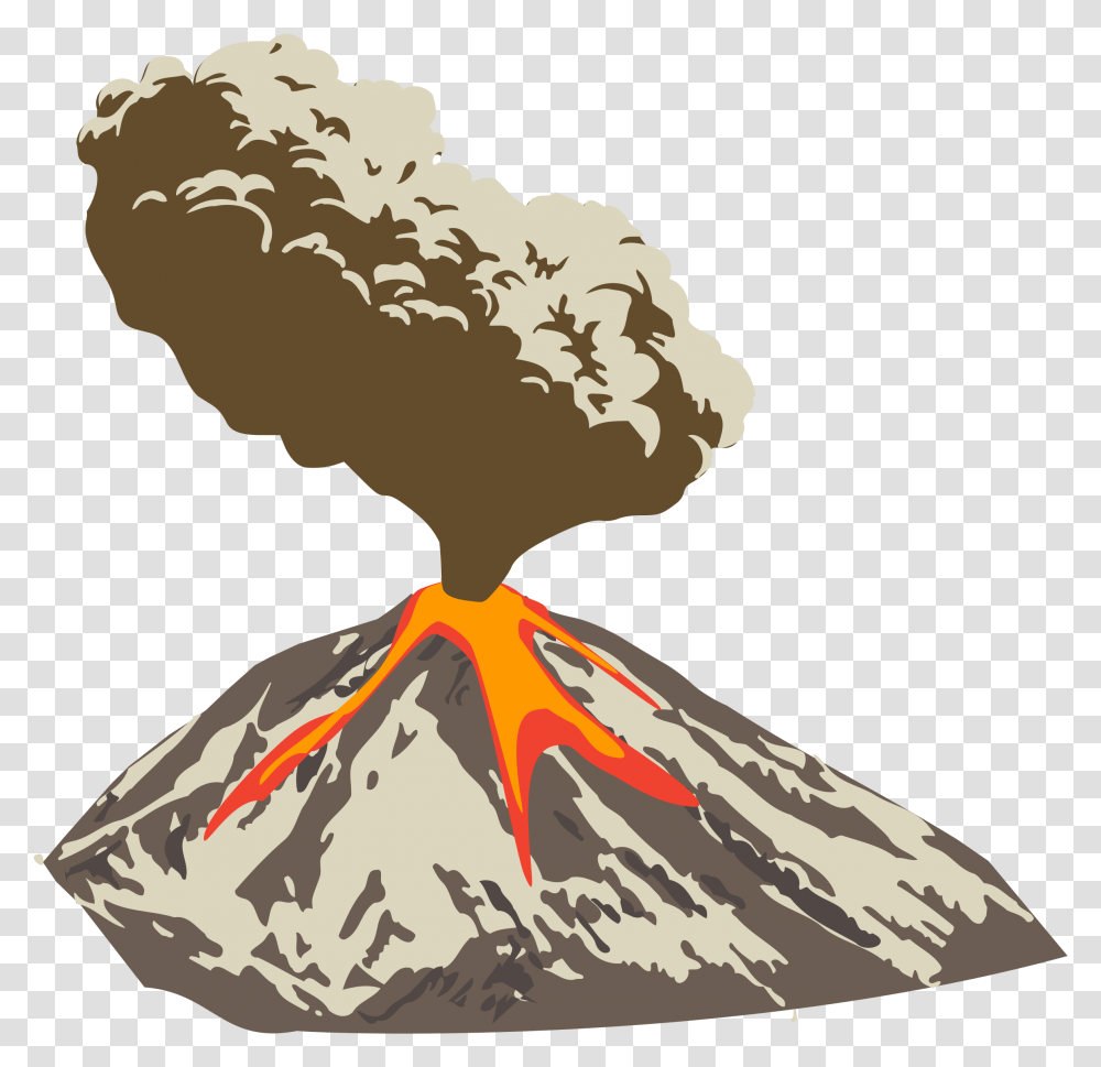 Erupting Volcano With Ash Plume And Lava Flow Clip Volcano, Mountain, Outdoors, Nature, Eruption Transparent Png