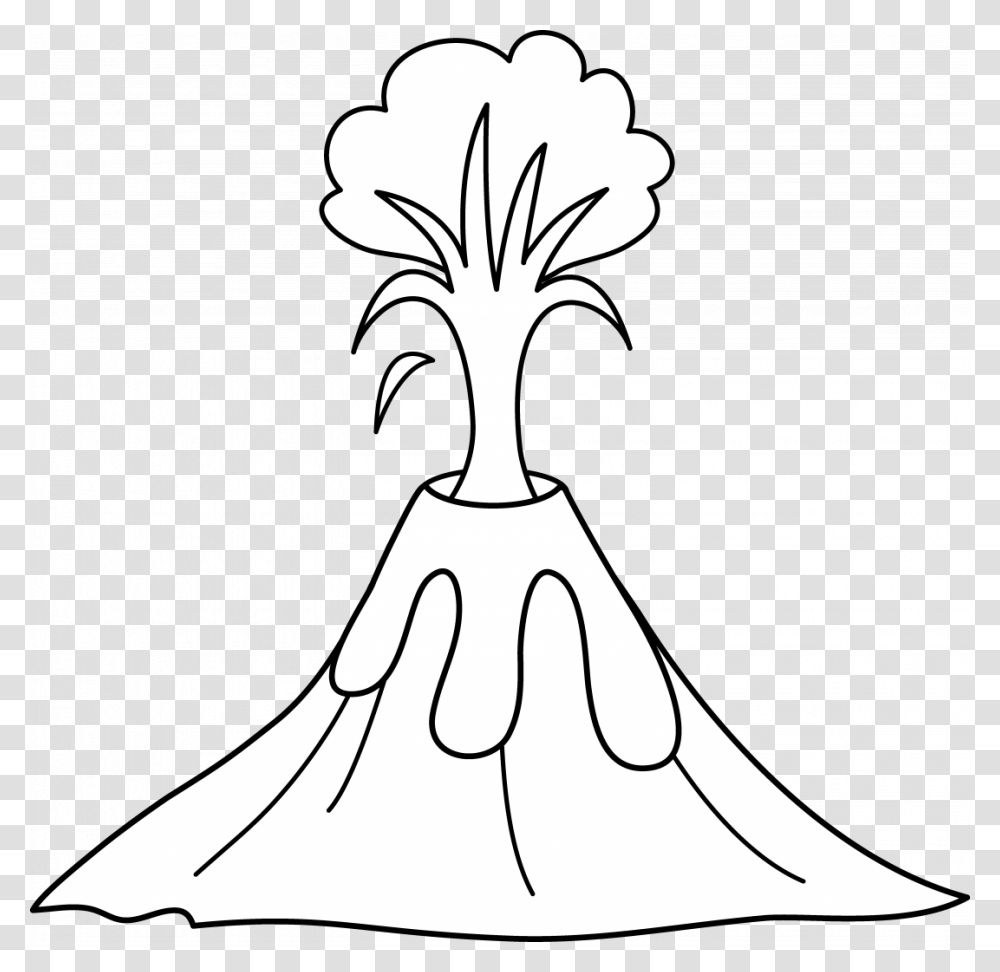 Eruption Clipart Volcano Clipart Black And White, Plant, Stencil, Floral Design, Pattern Transparent Png