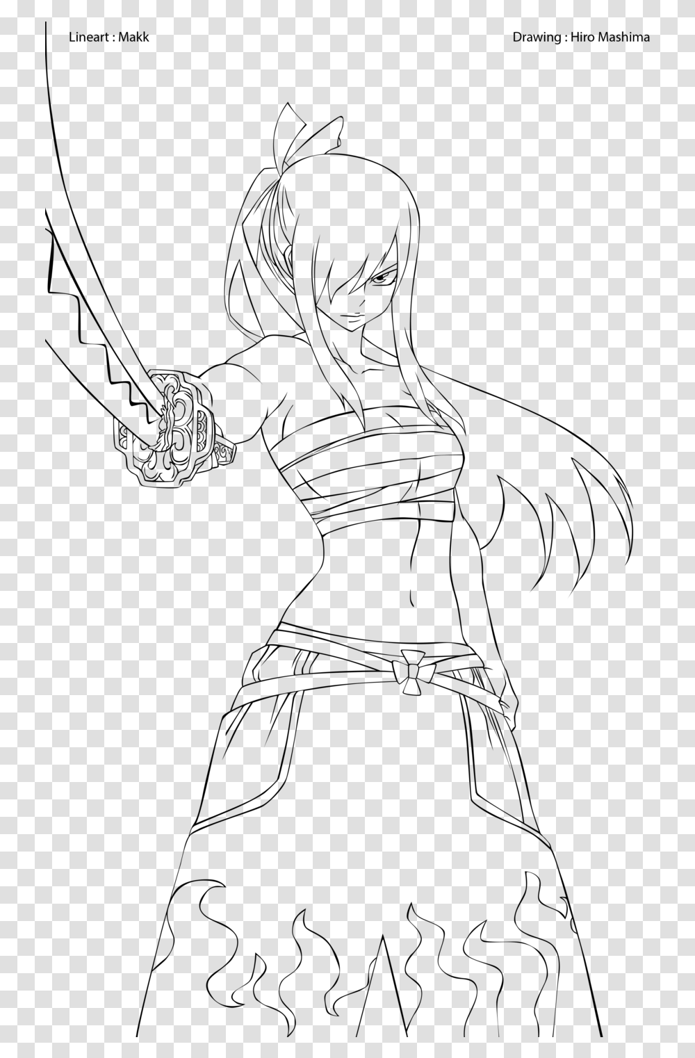 Erza Scarlet Coloring Pages Fairy Tail Erza Outline, Gray Transparent Png