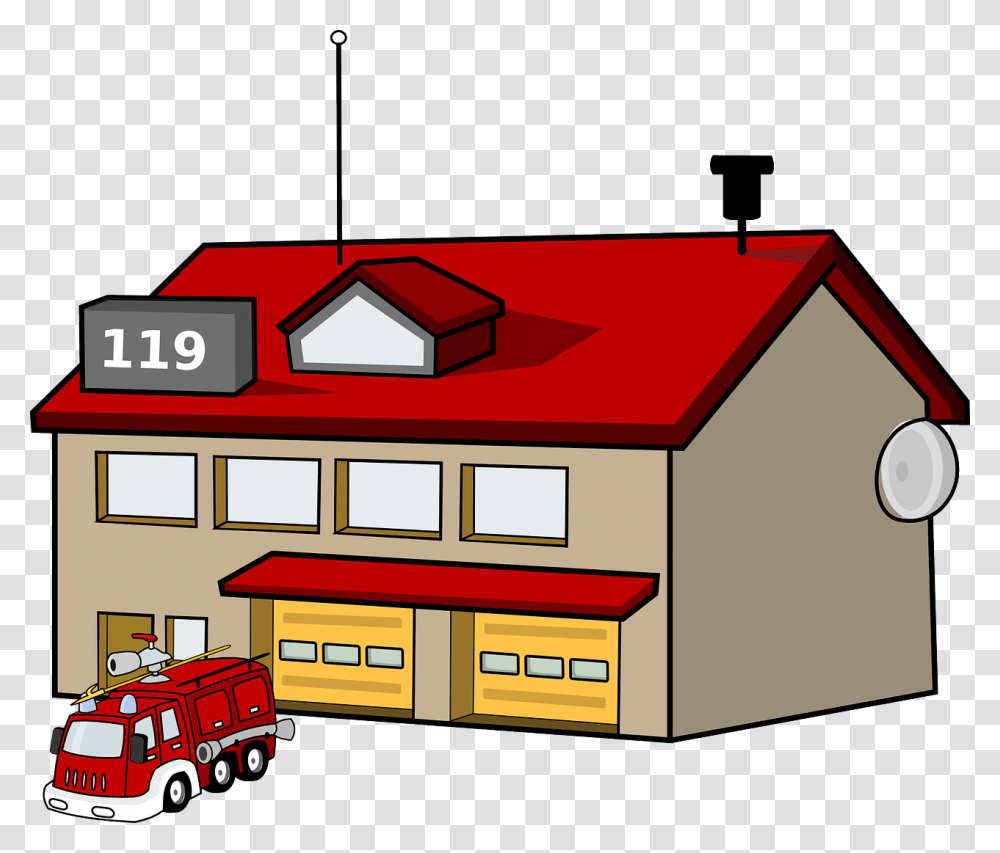 Estacin De Bomberos Casa La Construccin De Fuego Fire Station Clipart, Vehicle, Transportation, Fire Truck, Fire Department Transparent Png