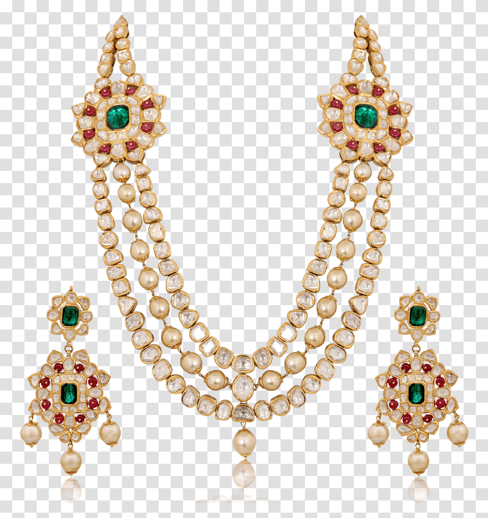 Ethnic Three Strings Kundan Necklace Set Kundan Jewellery, Jewelry, Accessories, Accessory, Earring Transparent Png