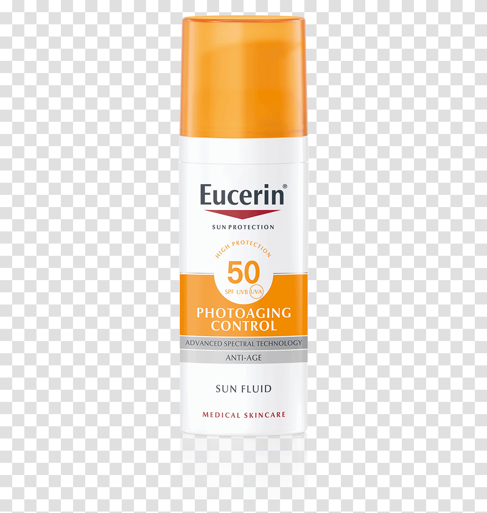 Eucerin Sun Fluid Photoaging Control Spf Eucerin, Bottle, Sunscreen, Cosmetics, Lotion Transparent Png