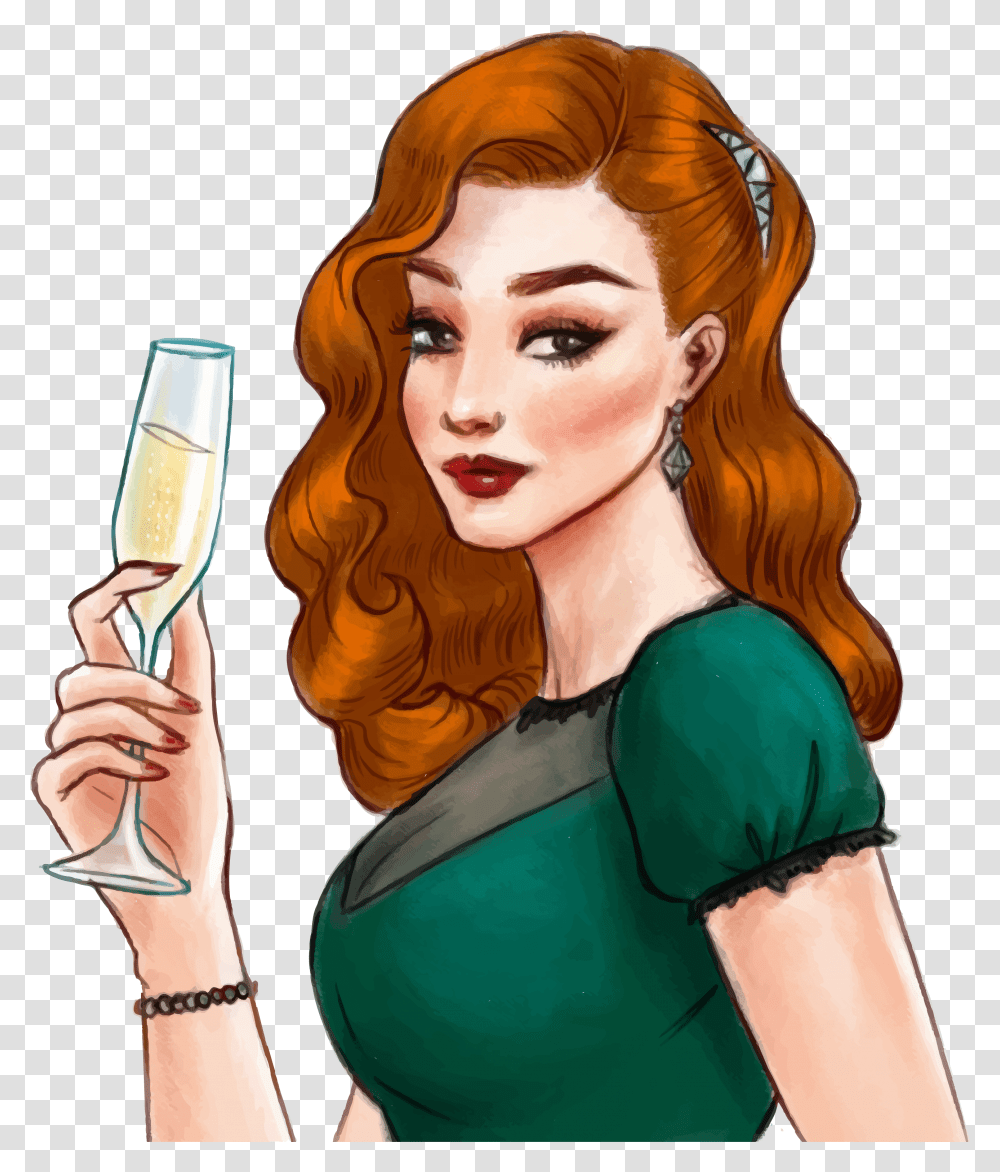 Euclidean Vector Woman Female Vintage Clothing Girl With Champagne Clipart, Glass, Person, Human, Beverage Transparent Png