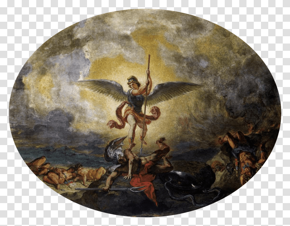 Eugne Delacroix San Michele Che Sconfigge Il Demonio Saint Michael Slaying Dragon, Painting, Porcelain, Pottery Transparent Png