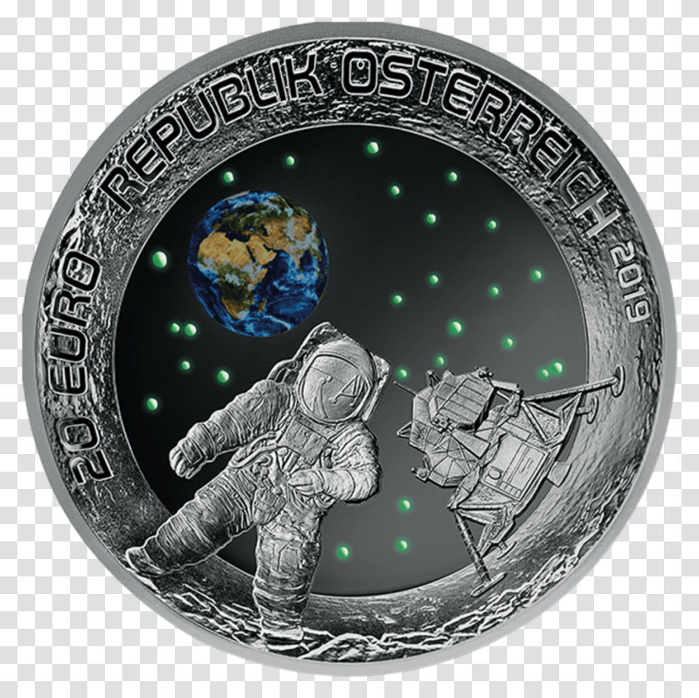 Euro Silver Coin Moon Landing 2019 Night View 50 Jahre Mondlandung Mnze, Person, Human, Money, Outer Space Transparent Png
