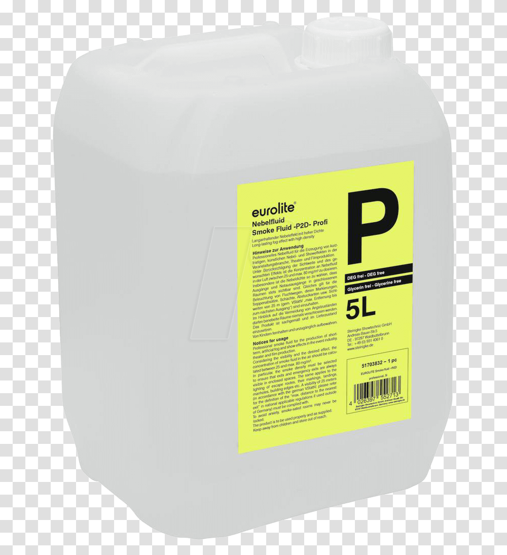 Eurolite Smoke Fluid P2d Professional 5l Fog Juice Eurolite P2d 1 L, Bottle, Beverage, Drink, Milk Transparent Png