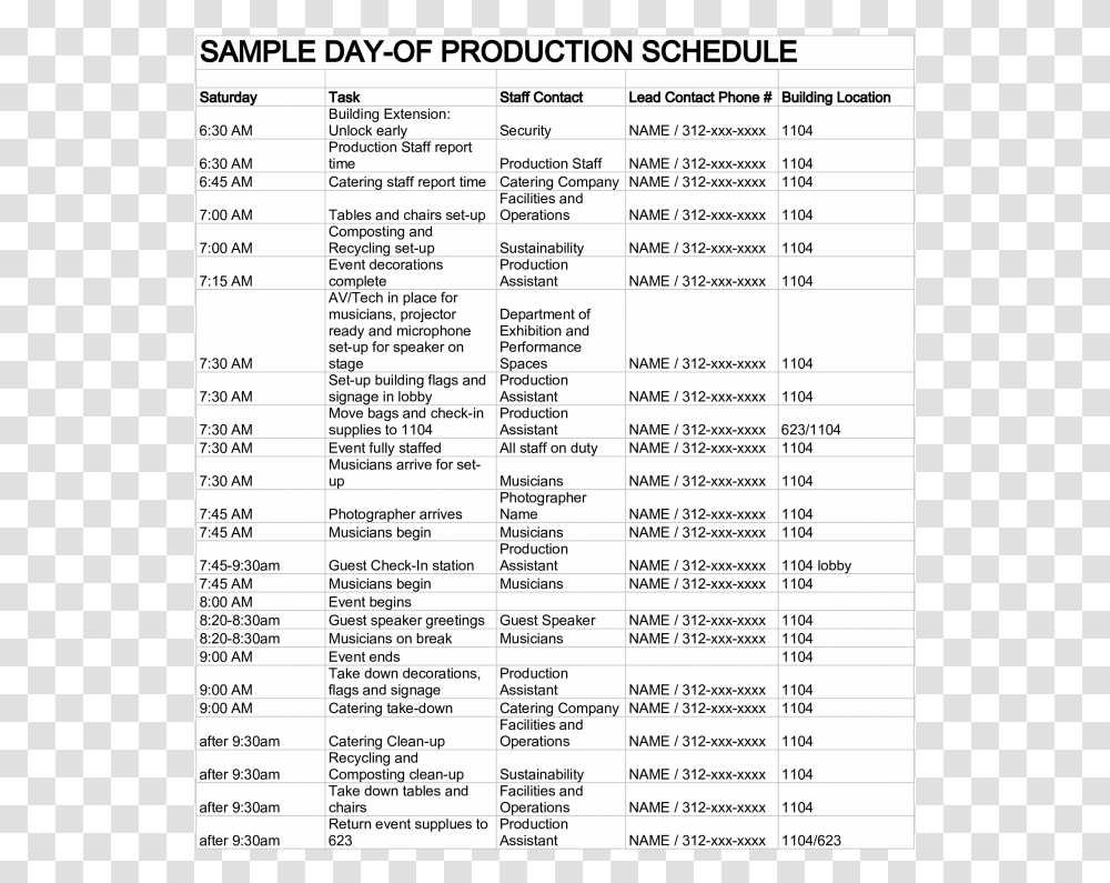 Event Production Schedule Template, Word, Menu, Page Transparent Png