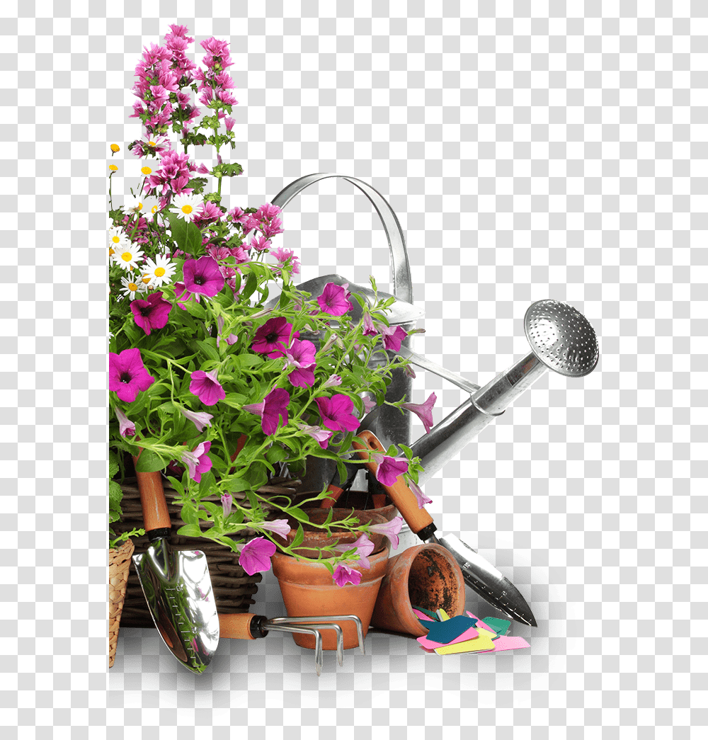 Evergreen Home Amp Garden Showplace Gardening Tools And Flowers, Watering Can, Tin, Plant, Blossom Transparent Png