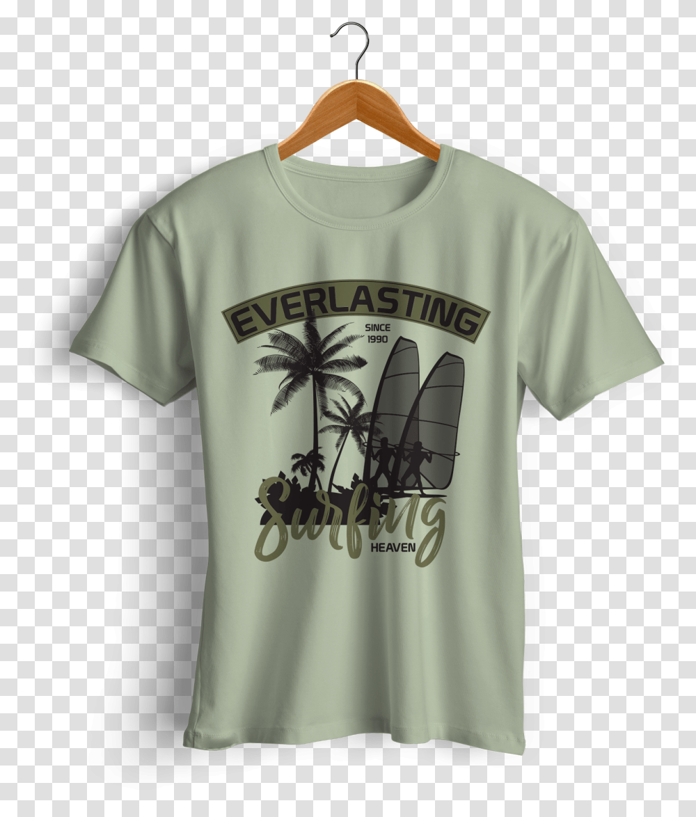 Everlasting Surfing Heaven Typography T Shirt Design By Palm Trees Clip Art, Clothing, Apparel, T-Shirt, Plant Transparent Png