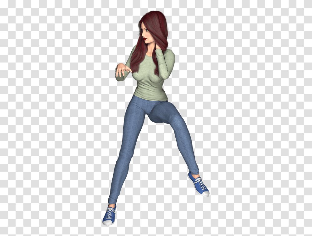 Everyday Girl Woman Jeans Casual 3d Digital Cartoon Casual Woman, Apparel, Pants, Sleeve Transparent Png