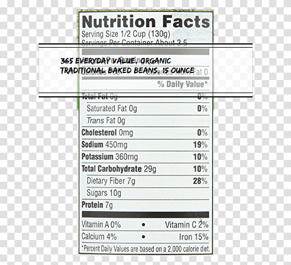 Everyday Value Organic Traditional Baked Beans Nutrition Facts, Label, Word, Page Transparent Png