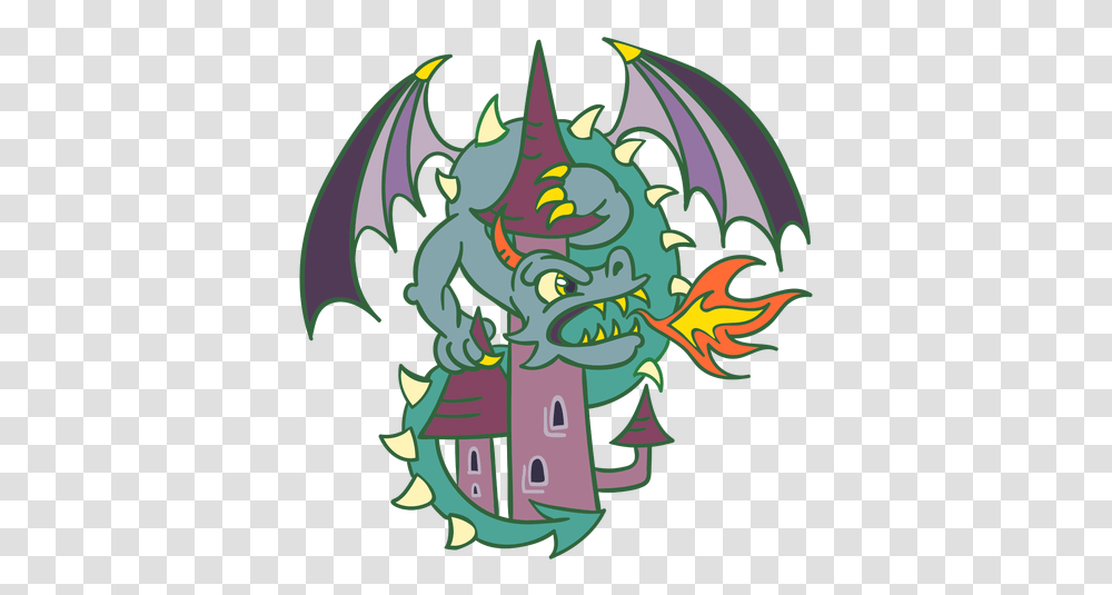 Evil Green Dragon Attacking Castle Dragon Y Castillo Animados Transparent Png
