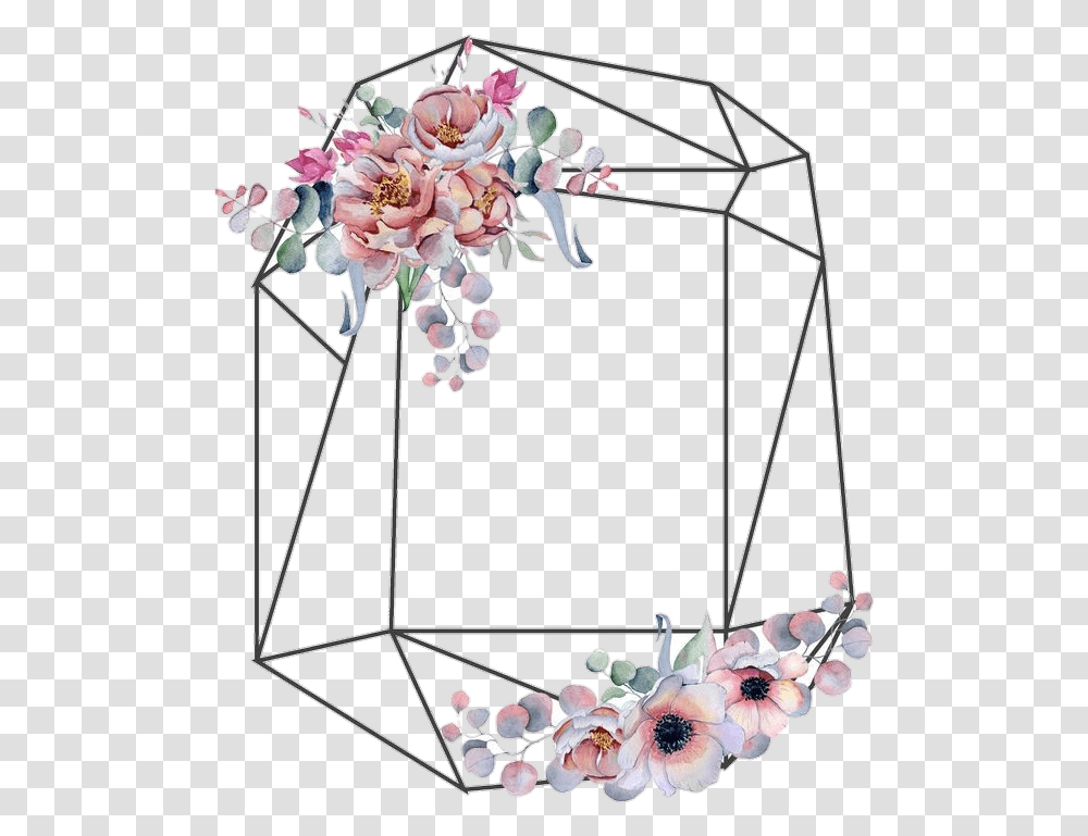 Exagono Frame Retro Pngstickers Watercolor Desenho Geomtrico Com Flores, Flower, Plant, Blossom Transparent Png