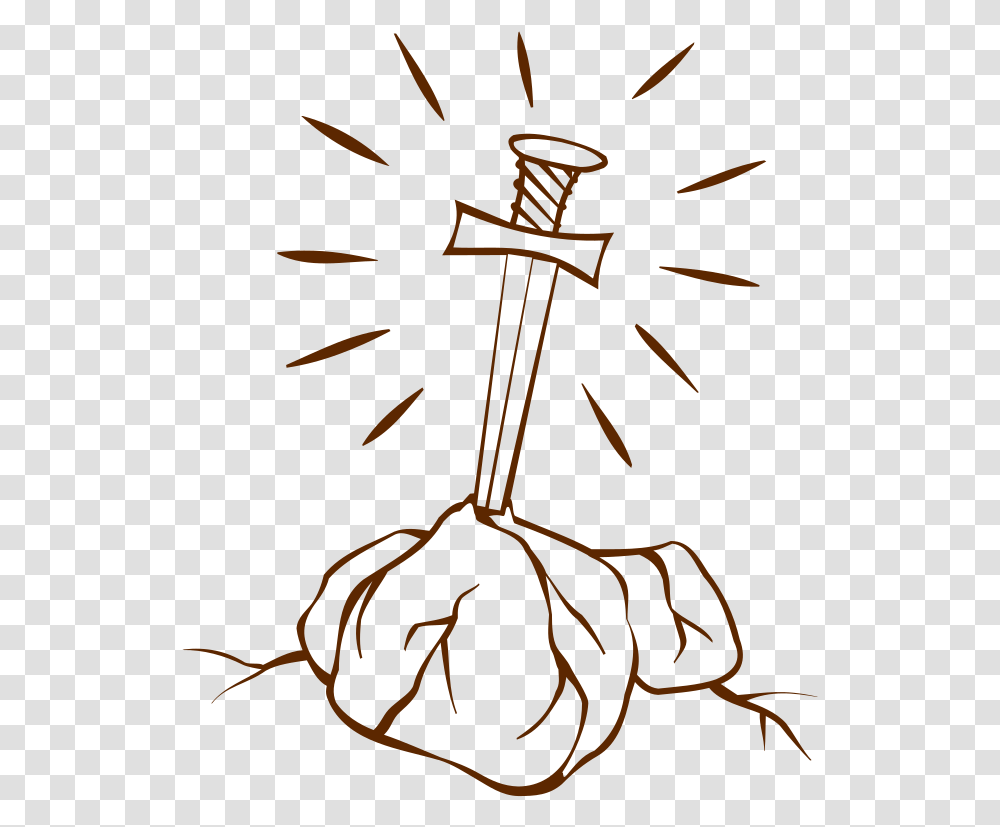 Excalibur King Arthur The Sword In The Stone Drawing Sword In The Stone Outline, Plant, Emblem, Root Transparent Png