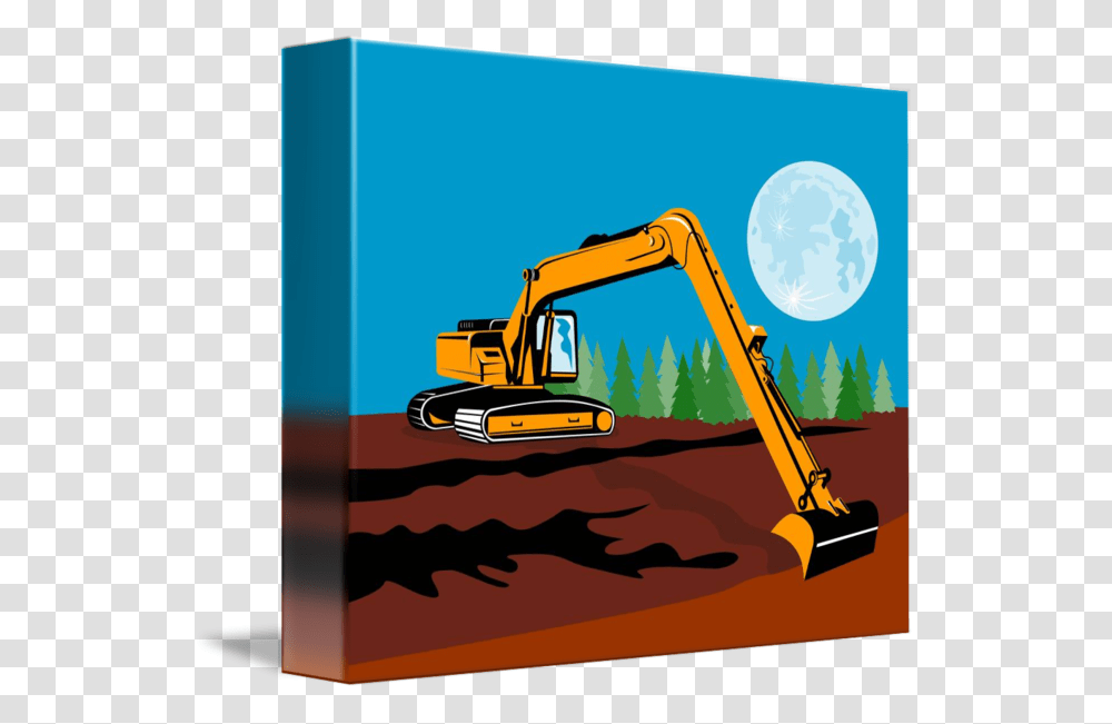 Excavator Clipart Black And White Excavadora Y La Luna, Bulldozer, Tractor, Vehicle, Transportation Transparent Png