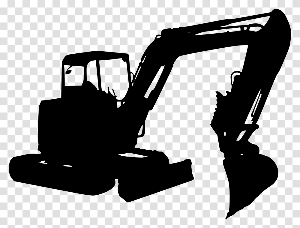 Excavator Clipart Excavator Black And White, Vehicle, Transportation, Tool, Tractor Transparent Png