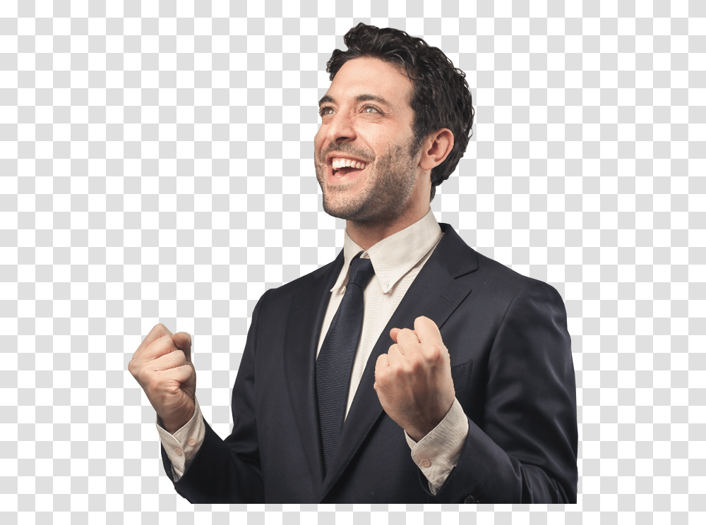 Excited Businessman With Clenched Fists Excited Business Man, Tie, Suit, Overcoat Transparent Png
