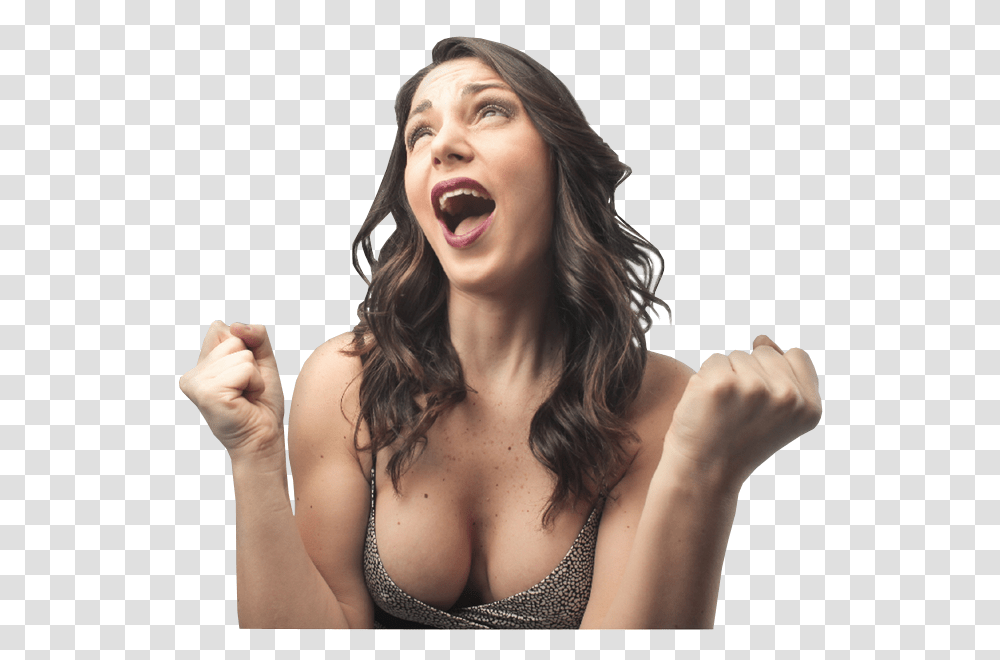 Excited Sexy Woman With Clenched Fists Sexy Woman, Face, Person, Skin, Arm Transparent Png