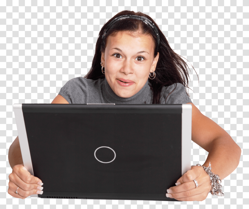 Excited Woman Using Laptop Image Laptop, Pc, Computer, Electronics, Person Transparent Png