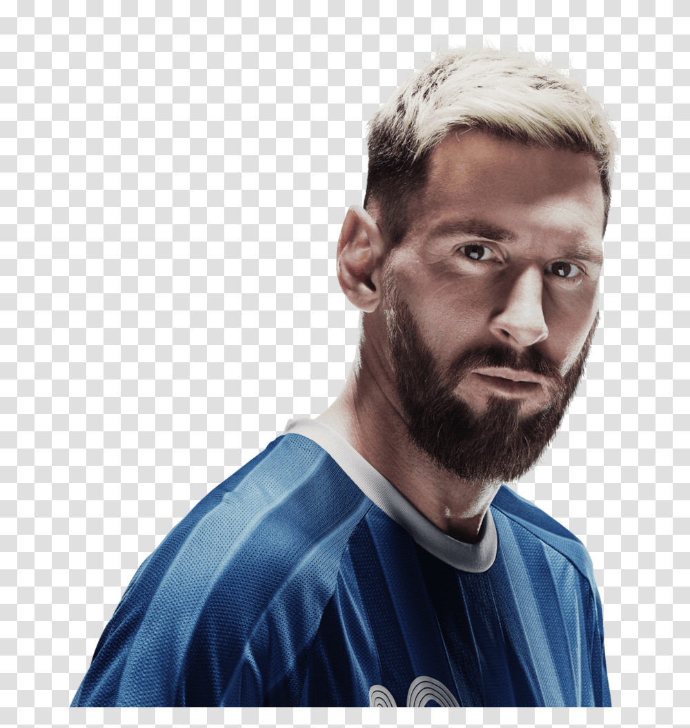 Exclusive Leo Messi Adidas Blue Blast Messi Face, Person, Human, Beard, Hair Transparent Png