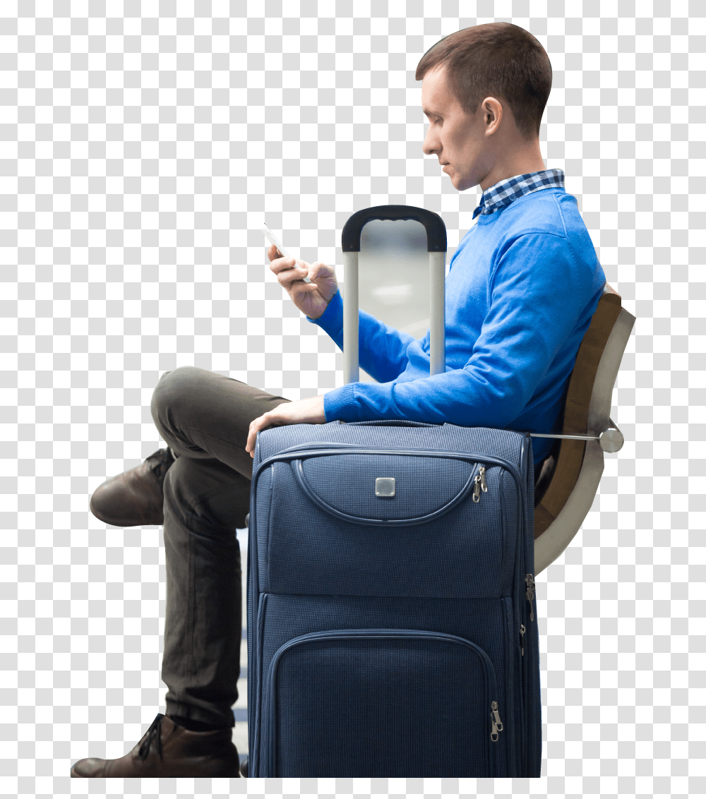 Executive Online Courses Cx Man Waiting In Airport With Luggage, Person, Human, Furniture, Chair Transparent Png