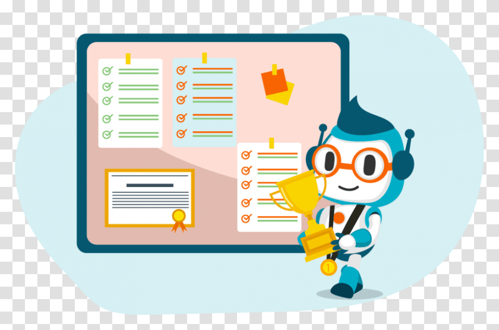 Execvision S Mascot Evee Standing Near A Leaderboard Cartoon, Paper, Worker Transparent Png