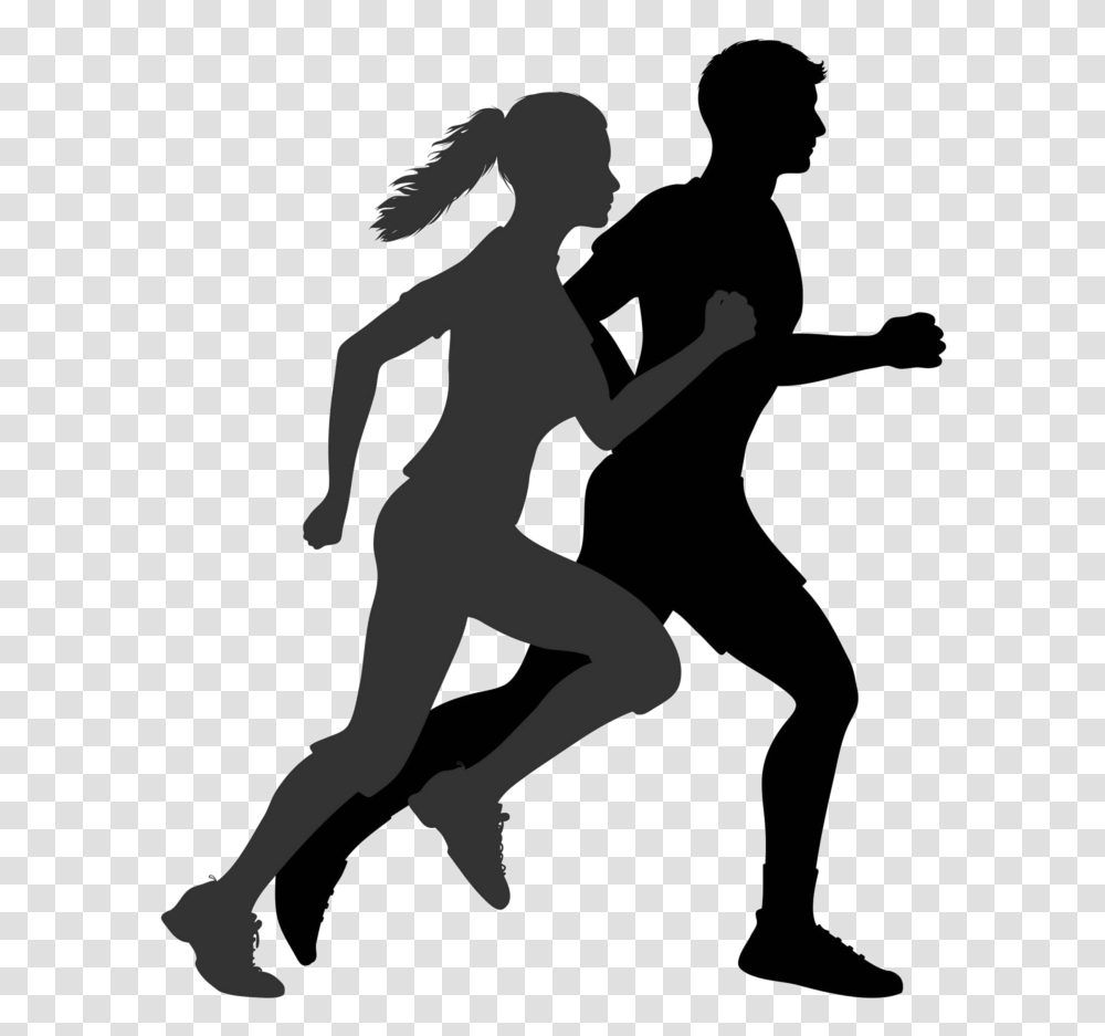 Exercise Free Photo Man And Woman Running Silhouette, Person, Human, Stencil Transparent Png
