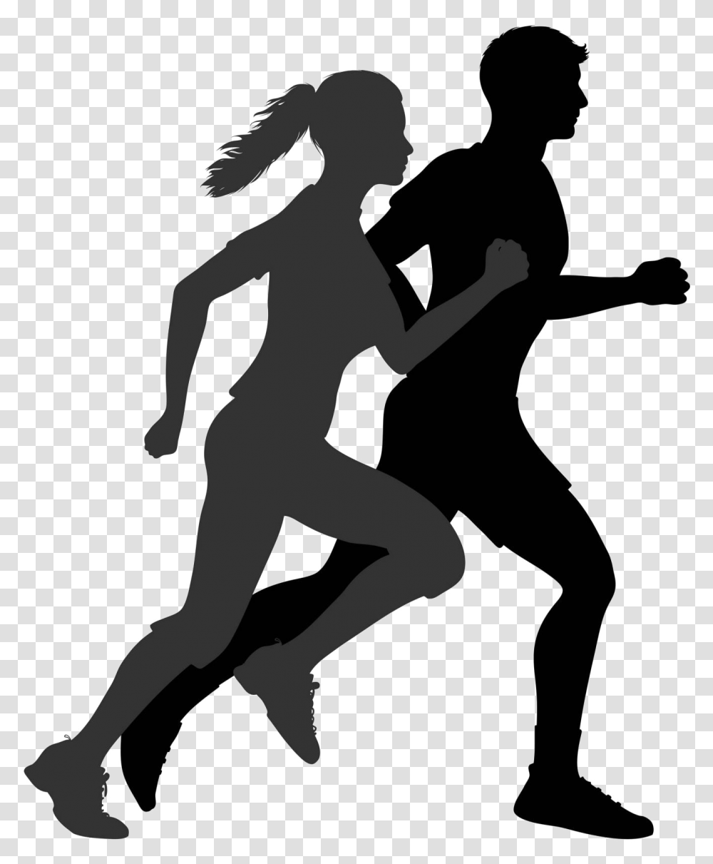 Exercise Free Photo Running Man And Woman Silhouette, Person, Human, Stencil, Suit Transparent Png