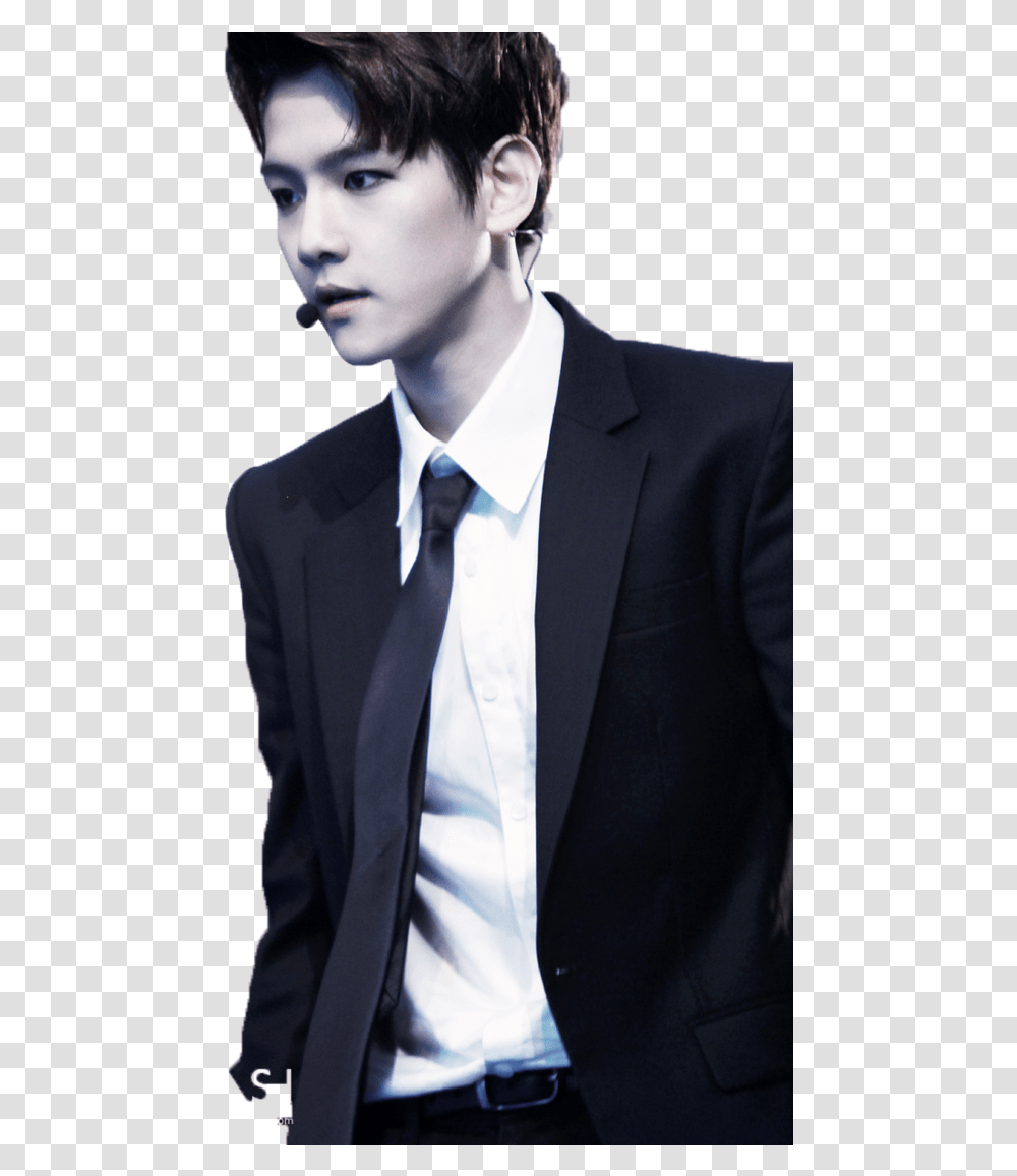 Exo Baekhyun Black Suit Download Baekhyun Exo Black And White, Overcoat, Tuxedo, Person Transparent Png