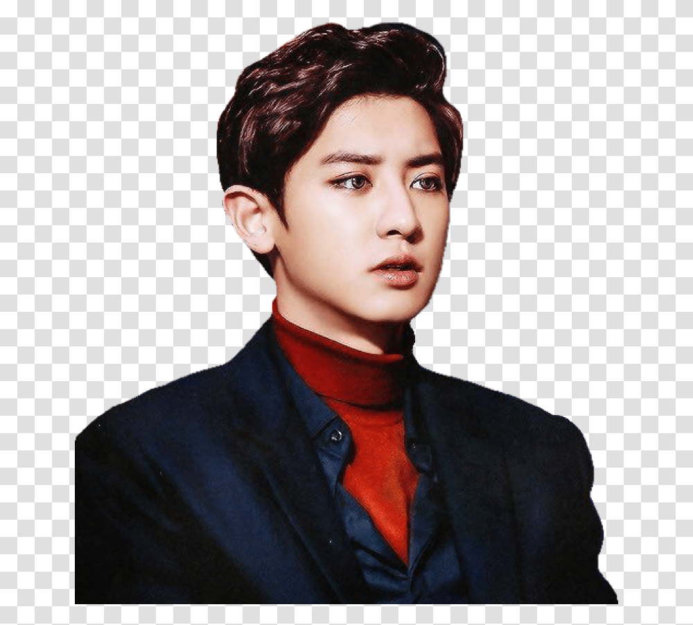 Exo Kpop Chanyeol Hd Black Blue Red Freetoedit Chanyeol With Eyeliner, Person, Face, Suit Transparent Png
