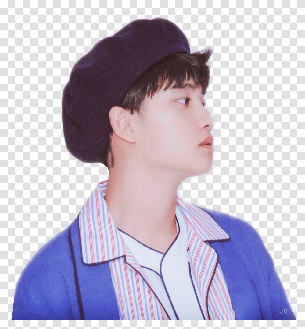 Exo Kyungsoo Do Blue Black Cute Aesthetic Tumblr Kyungsoo Wearing Blue Hat, Apparel, Bonnet, Person Transparent Png