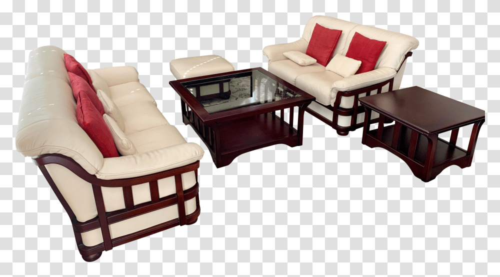Exposed Cherry Wood Frame Italian Designer Leather Coffee Table Transparent Png