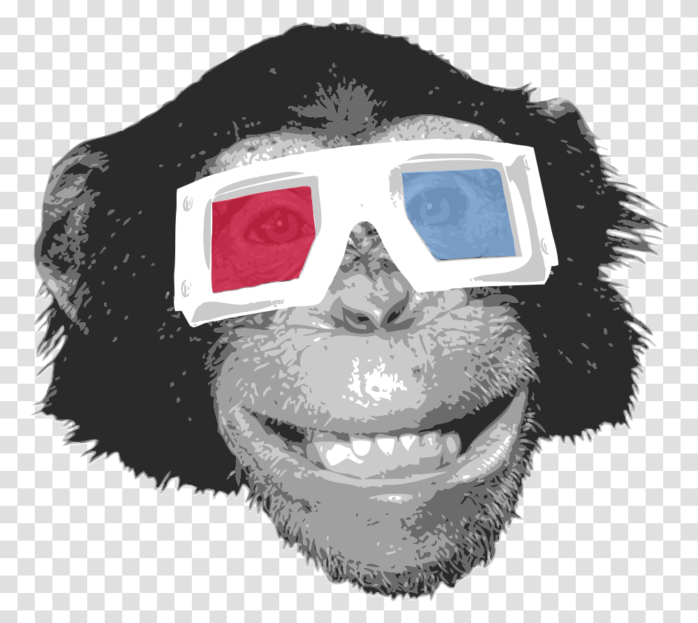 Eye Monkey Chimpanzee Gorilla Orangutan Glasses With Chimpanzee With 3d Glasses, Goggles, Accessories, Accessory, Helmet Transparent Png