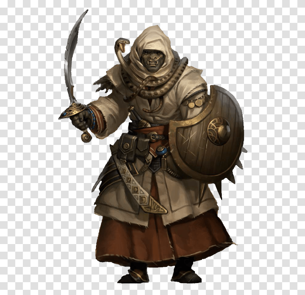 F Half Orc Druid Snake Shield Sword Cloak Robes Midlvl Half Orc, Person, Armor, Bronze, People Transparent Png