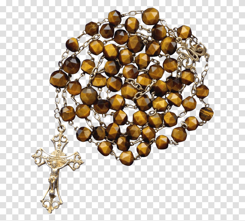 Fabulous French Tiger Eye Art Nouveau Rosary - Gold Vermeil Rosary, Accessories, Accessory, Bead, Jewelry Transparent Png