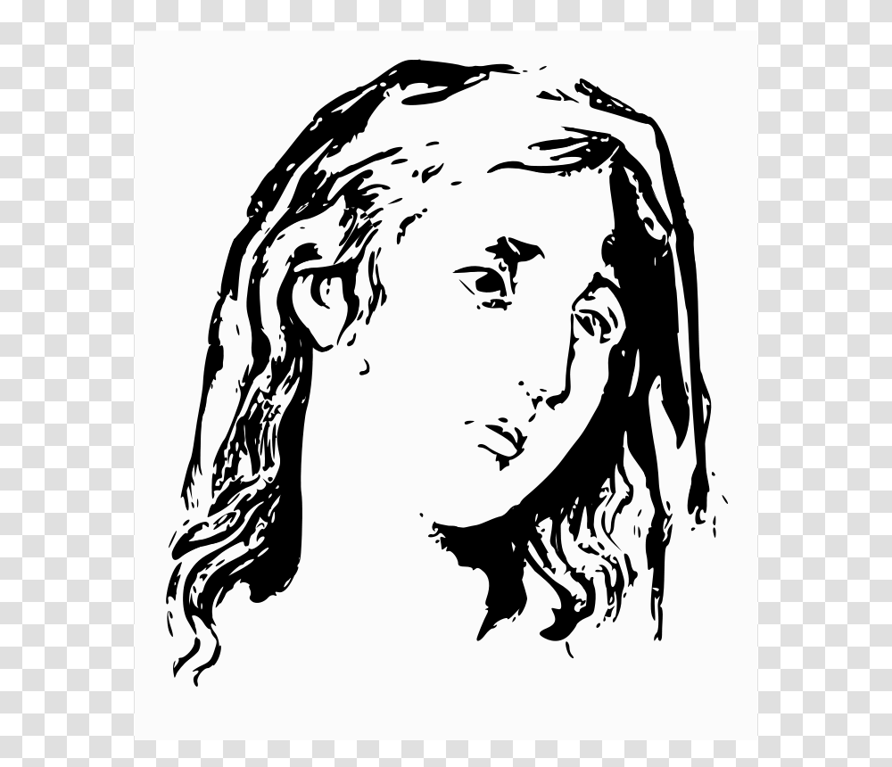 Face Expression 12 Woman Bw, Emotion, Stencil, Drawing Transparent Png