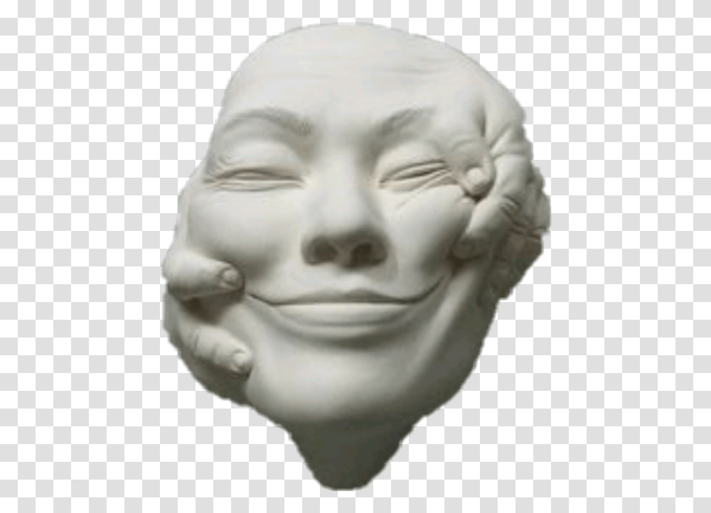 Face Smile Sculpture Hands Weird Odd Sculpture, Head, Statue, Mask Transparent Png