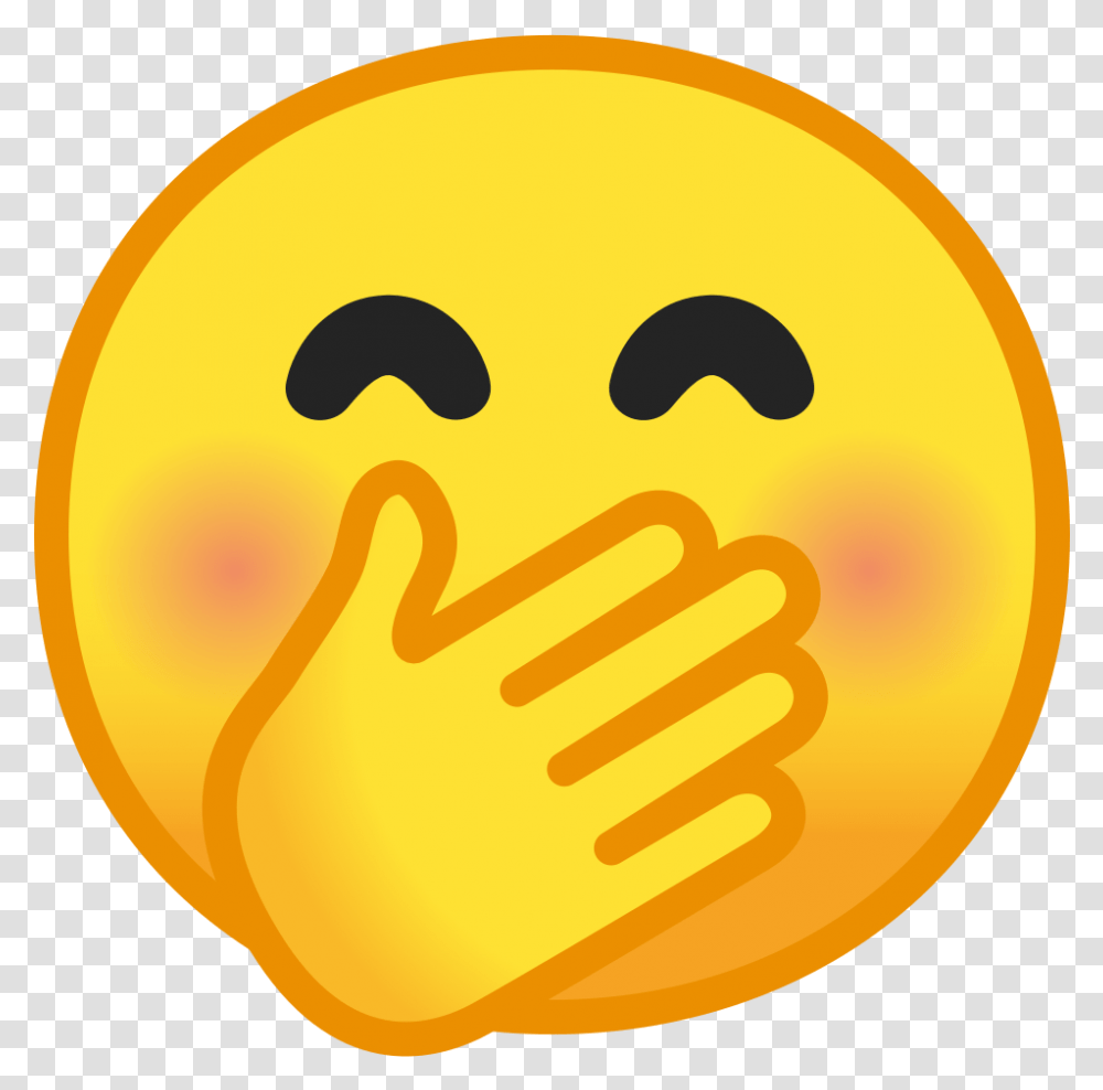 Face With Hand Over Mouth Icon Face With Hand Over Mouth Emoji, Label, Food, Sticker Transparent Png